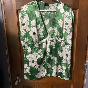 Torrid Emerald and Ivory Floral Blouse